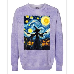 Salem Witch Halloween Starry Night Van Gogh Sky Painting Art Colorblast Crewneck Sweatshirt