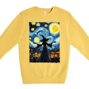 Salem Witch Halloween Starry Night Van Gogh Sky Painting Art Premium Crewneck Sweatshirt