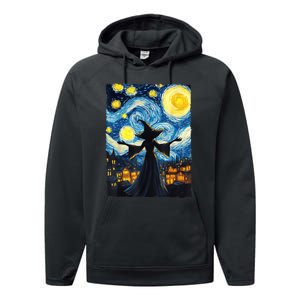 Salem Witch Halloween Starry Night Van Gogh Sky Painting Art Performance Fleece Hoodie