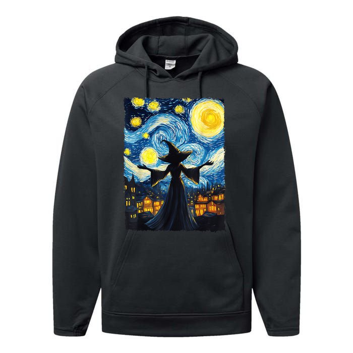 Salem Witch Halloween Starry Night Van Gogh Sky Painting Art Performance Fleece Hoodie