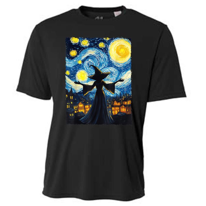 Salem Witch Halloween Starry Night Van Gogh Sky Painting Art Cooling Performance Crew T-Shirt