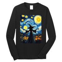 Salem Witch Halloween Starry Night Van Gogh Sky Painting Art Long Sleeve Shirt