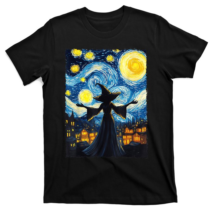 Salem Witch Halloween Starry Night Van Gogh Sky Painting Art T-Shirt