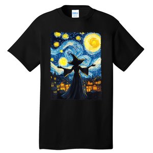 Salem Witch Halloween Starry Night Van Gogh Sky Painting Art Tall T-Shirt