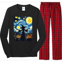 Salem Witch Halloween Starry Night Van Gogh Sky Painting Art Long Sleeve Pajama Set