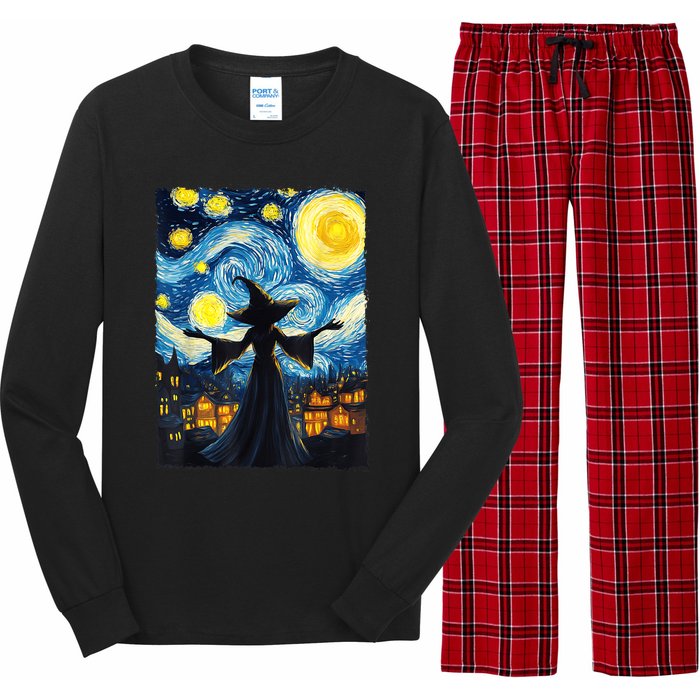 Salem Witch Halloween Starry Night Van Gogh Sky Painting Art Long Sleeve Pajama Set