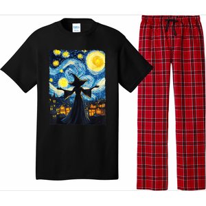 Salem Witch Halloween Starry Night Van Gogh Sky Painting Art Pajama Set