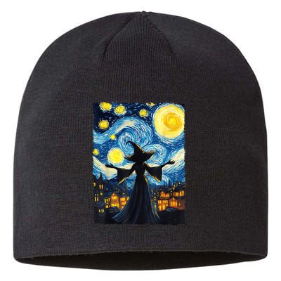 Salem Witch Halloween Starry Night Van Gogh Sky Painting Art Sustainable Beanie