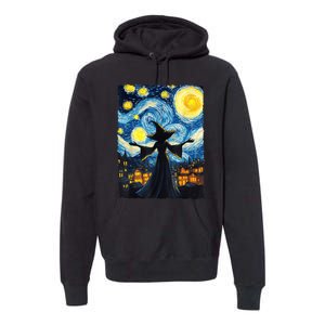 Salem Witch Halloween Starry Night Van Gogh Sky Painting Art Premium Hoodie