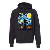 Salem Witch Halloween Starry Night Van Gogh Sky Painting Art Premium Hoodie