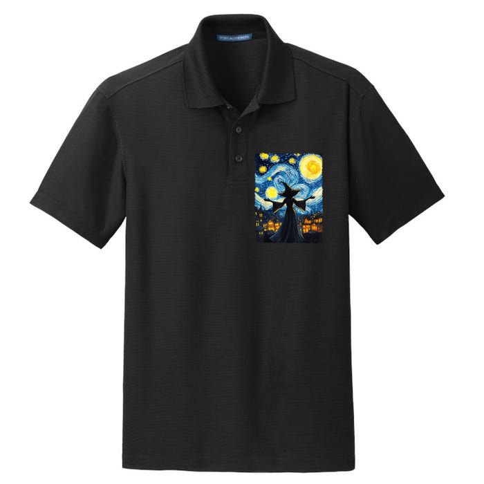 Salem Witch Halloween Starry Night Van Gogh Sky Painting Art Dry Zone Grid Polo