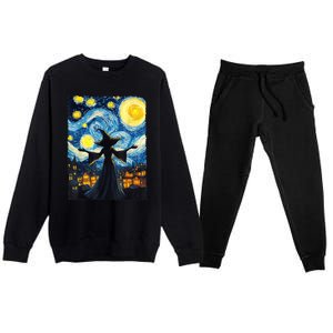 Salem Witch Halloween Starry Night Van Gogh Sky Painting Art Premium Crewneck Sweatsuit Set