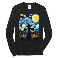 Salem Witch Halloween Starry Night Van Gogh Sky Painting Art Tall Long Sleeve T-Shirt