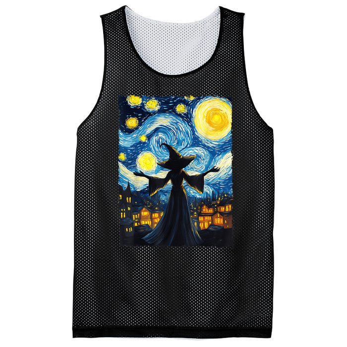 Salem Witch Halloween Starry Night Van Gogh Sky Painting Art Mesh Reversible Basketball Jersey Tank