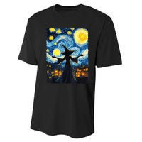 Salem Witch Halloween Starry Night Van Gogh Sky Painting Art Performance Sprint T-Shirt