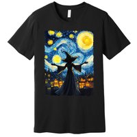 Salem Witch Halloween Starry Night Van Gogh Sky Painting Art Premium T-Shirt