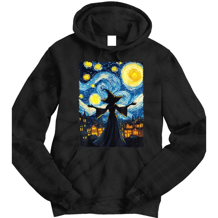 Salem Witch Halloween Starry Night Van Gogh Sky Painting Art Tie Dye Hoodie