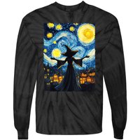 Salem Witch Halloween Starry Night Van Gogh Sky Painting Art Tie-Dye Long Sleeve Shirt