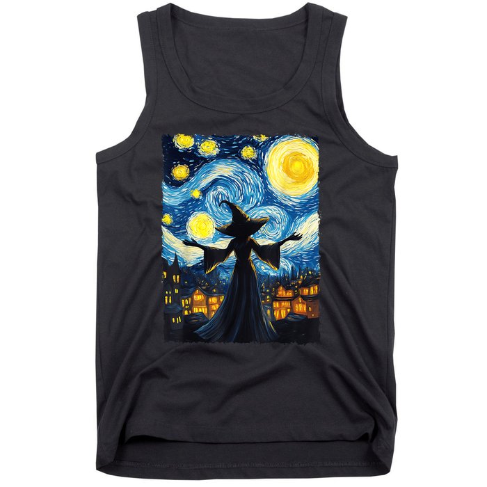 Salem Witch Halloween Starry Night Van Gogh Sky Painting Art Tank Top