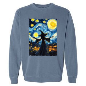 Salem Witch Halloween Starry Night Van Gogh Sky Painting Art Garment-Dyed Sweatshirt