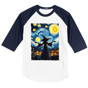 Salem Witch Halloween Starry Night Van Gogh Sky Painting Art Baseball Sleeve Shirt