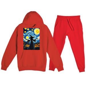 Salem Witch Halloween Starry Night Van Gogh Sky Painting Art Premium Hooded Sweatsuit Set