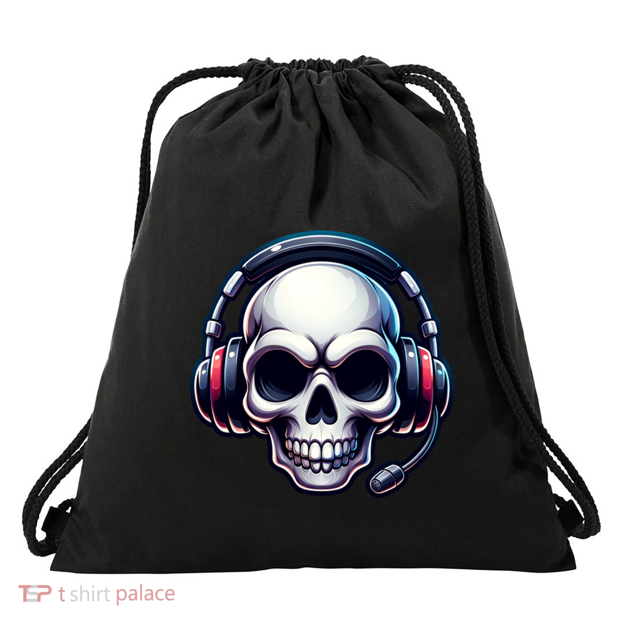 Skull With Headphones Headset Video Gamer Graphic Gift Drawstring Bag