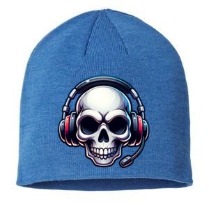 Skull With Headphones Headset Video Gamer Graphic Gift Sustainable Beanie