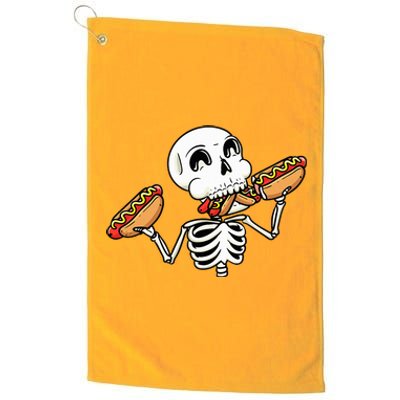 Skeleton With Hot Dogs Halloween Hotdog Lover Food Platinum Collection Golf Towel