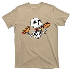 Skeleton With Hot Dogs Halloween Hotdog Lover Food T-Shirt