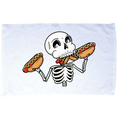 Skeleton With Hot Dogs Halloween Hotdog Lover Food Microfiber Hand Towel