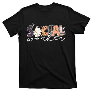 Social Worker Halloween School Social Work Retro Ghost Funny T-Shirt