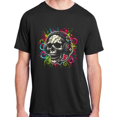 Skull Wearing Headphones Grunge Gamer Rainbow Graffiti Adult ChromaSoft Performance T-Shirt