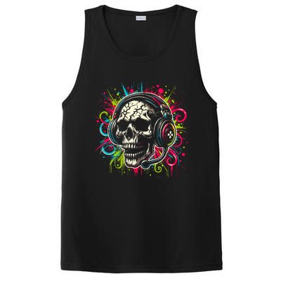 Skull Wearing Headphones Grunge Gamer Rainbow Graffiti PosiCharge Competitor Tank