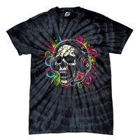 Skull Wearing Headphones Grunge Gamer Rainbow Graffiti Tie-Dye T-Shirt