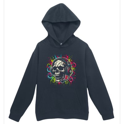 Skull Wearing Headphones Grunge Gamer Rainbow Graffiti Urban Pullover Hoodie