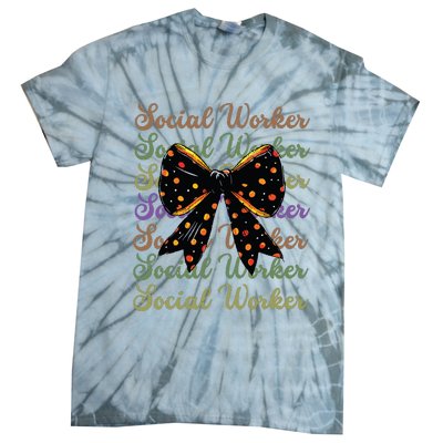 Social Worker Halloween Outfit Costume Coquette Bow Vintage Tie-Dye T-Shirt