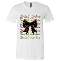 Social Worker Halloween Outfit Costume Coquette Bow Vintage V-Neck T-Shirt