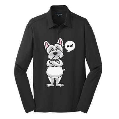 Stubborn West Highland White Terrier Dog Funny Silk Touch Performance Long Sleeve Polo