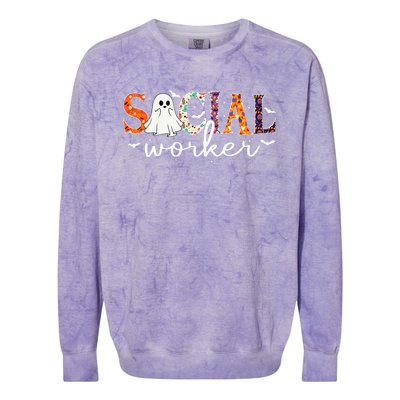 Social Worker Halloween Retro Ghost Halloween Social Worker Colorblast Crewneck Sweatshirt