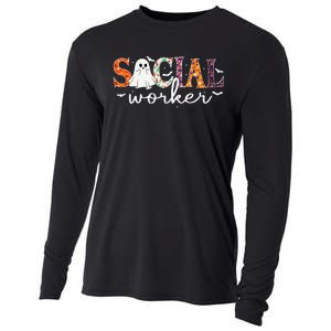 Social Worker Halloween Retro Ghost Halloween Social Worker Cooling Performance Long Sleeve Crew