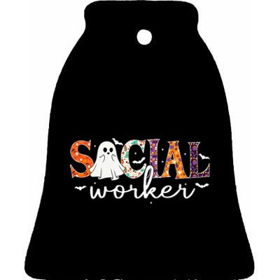 Social Worker Halloween Retro Ghost Halloween Social Worker Ceramic Bell Ornament