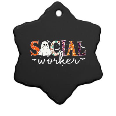 Social Worker Halloween Retro Ghost Halloween Social Worker Ceramic Star Ornament