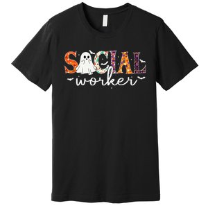 Social Worker Halloween Retro Ghost Halloween Social Worker Premium T-Shirt