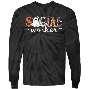 Social Worker Halloween Retro Ghost Halloween Social Worker Tie-Dye Long Sleeve Shirt