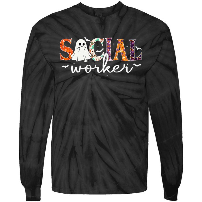 Social Worker Halloween Retro Ghost Halloween Social Worker Tie-Dye Long Sleeve Shirt