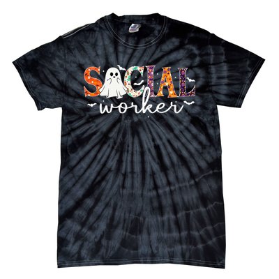 Social Worker Halloween Retro Ghost Halloween Social Worker Tie-Dye T-Shirt