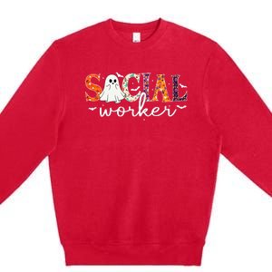 Social Worker Halloween Retro Ghost Halloween Social Worker Premium Crewneck Sweatshirt