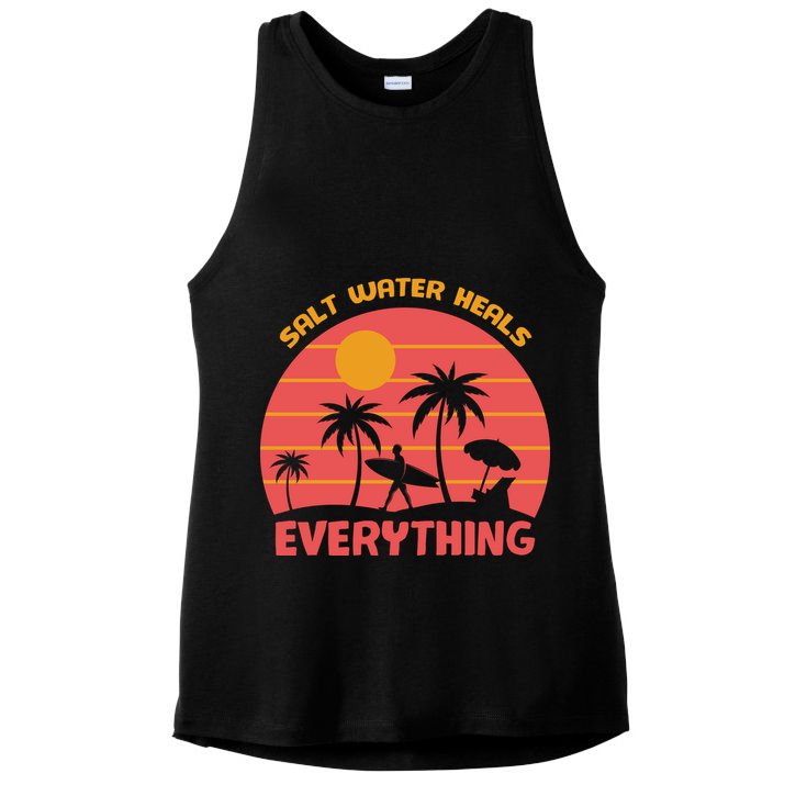 Salt Water Heals Everything Tropical Ladies PosiCharge Tri-Blend Wicking Tank