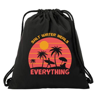 Salt Water Heals Everything Tropical Drawstring Bag